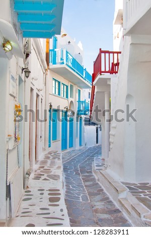Greece Mykonos narrow walk path in main capitol