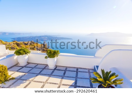 Greece Santorini island, sea view from balcony