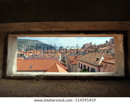 A peep-hole view of the Old City of Dubrovnik from the Old City Walls