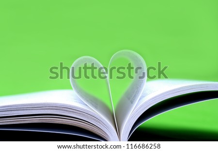 Pages paper curved into heart shape
