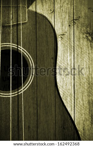 Ukulele fretboard, a part of ukulele hawaiian  guitar with wooden background,art background