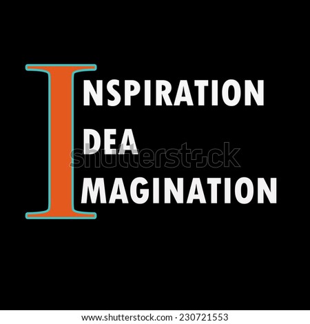 Idea Inspiration Imagination typography: Inspirational words on dark background.