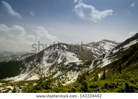Mountain landscape in a spring day, Carpathian mountains, Europe.