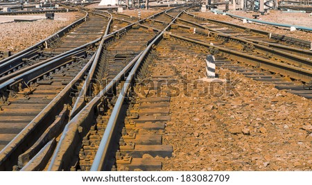 Ukrainian railway.  train tracks at the  Kharkiv  Passenger Railway Station, Ukraine
