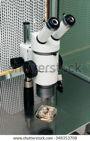 microscope for in vitro fertilization process close up.  Equipment on laboratory of Fertilization, IVF.