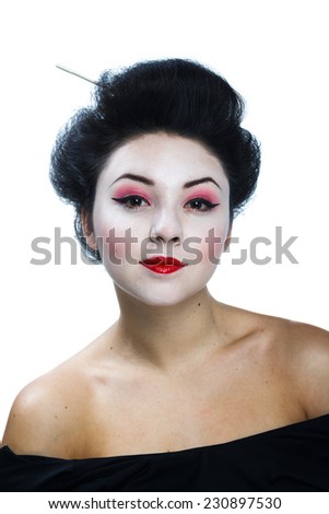 portrait of a young woman wearing Japanese stiled hair and makeup