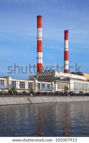 View of Moscow. Thermal power station at embankment of Moskva River