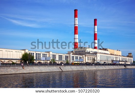 View of Moscow. Thermal power station at embankment of Moskva River