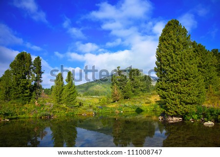 horizontal landscape with mountains lake.   Altai, Suberia