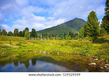 horizontal landscape with mountains lake.  Altai, Suberia, Russia