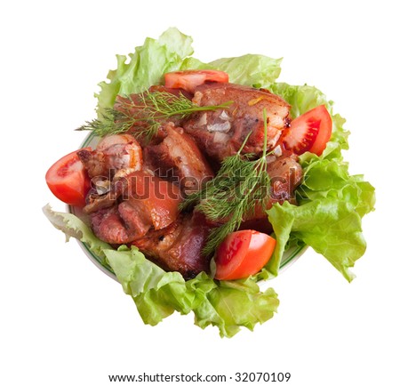 steam beef meat and tomatoes on Green leave