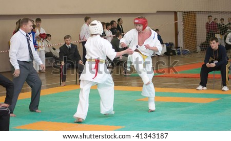 RUSSIA, VLADIMIR - NOVEMBER 7: National competition among juniors by kyokushin karate event November 7, 2009 in Vladimir, Russia. Fighters battle