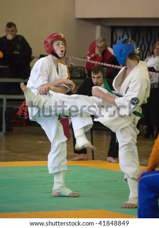 RUSSIA, VLADIMIR - NOVEMBER 7, 2009: National championship among juniors by kyokushin karate event november 7, 2009 in Vladimir, Russia. Fighters battle