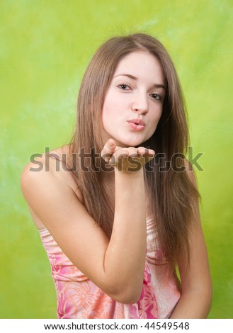 Cartoon Girl With Brown Hair And Green Eyes. dresses stock photo : Cute Girl, Green teenage girls with rown hair and