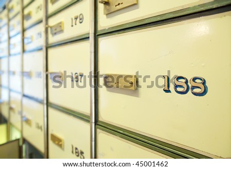 vintage safe deposit boxes. Focus on 188