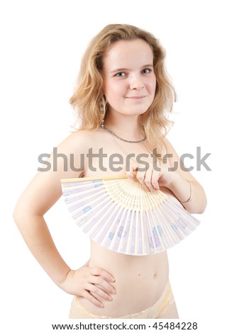 stock photo Young nude girl with fan on white Isolated stock photo Young nude girl with fan on white Isolated