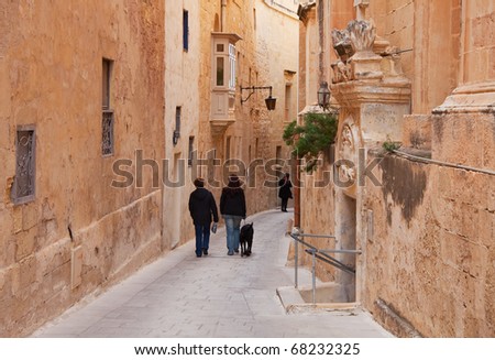 Old narrow  street of european town (Mdina, Malta)