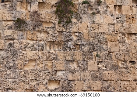 Ancient stone wall texture.  Walls of times of knights. Malta