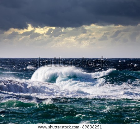 High sea wave during storm at  Mediterranean area