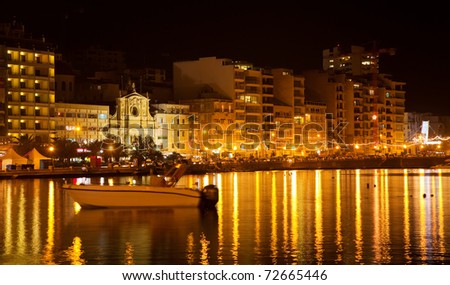 View of Sliema seaside in  night. Malta