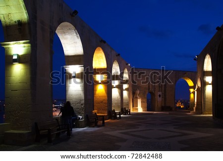 View of Barrakka Gardens at Valletta in  night. Malta.