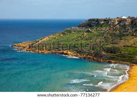Top view of sand beach. Ramla Bay (Gozo, Maltese islands)