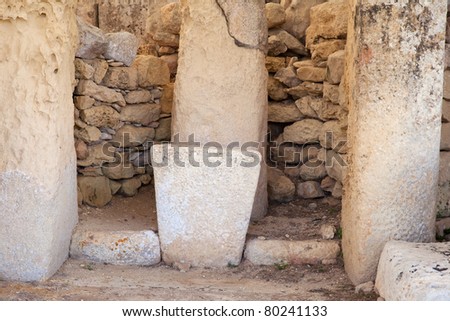 De tail of Hagar Qim neolithic temples. Malta (Maltese islands). Built in 3600-3200 B.C.