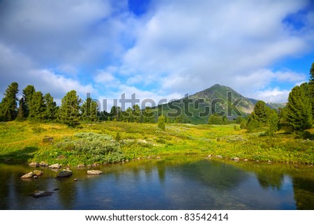 horizontal landscape with mountains lake.   Altai, Siberia