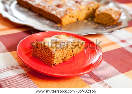 Closeup of homemade fresh  honey cake with nuts