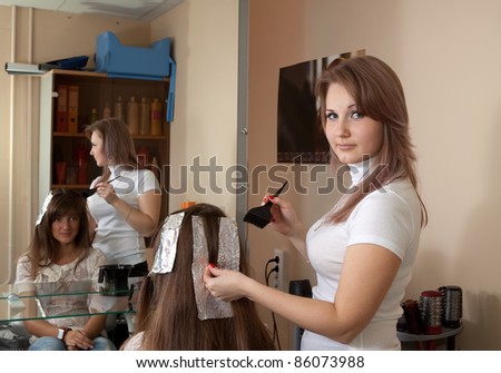 hair stylist coloring   long-haired girl hair