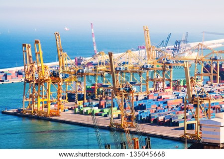 BARCELONA, SPAIN - MARCH 28: Port de Barcelona -  logistics port area. Barcelona, Spain in March 28, 2013 in Barcelona, Spain. Has more than 3,000 metres of berthing line, 17 container cranes