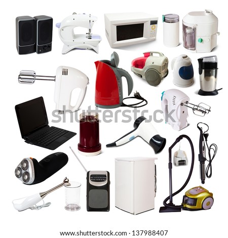 Set of  household appliances. Isolated on white background with shade
