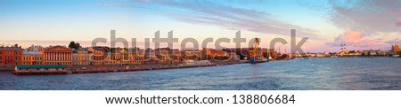 Panoramic view of Neva river in morning. Saint Petersburg, Russia