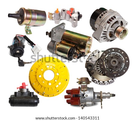 Set of auto parts. Isolated on white background with shade