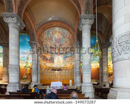 BARCELONA, SPAIN - MAY 18: Interior of Church of the Sacred Heart of Jesus in May 18, 2013 in Barcelona, Spain.  Ã?Â�Ã?Â¡onstruction of temple dedicated to the Sacred Heart, lasted from 1902 to 1961