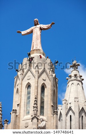 BARCELONA, SPAIN - MAY 18: Top of Expiatory Church of  Sacred Heart of Jesus in May 18, 2013 in Barcelona, Spain.  Construction of the temple dedicated to the Sacred Heart, lasted from 1902 to 1961