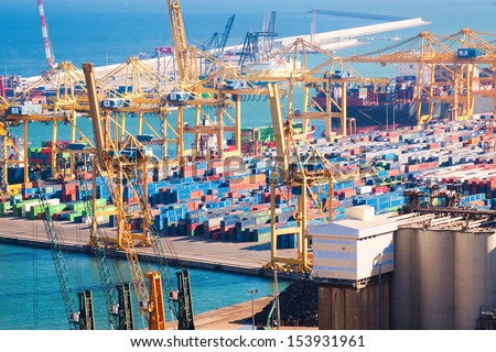 BARCELONA, SPAIN - MARCH 28: Port de Barcelona -  logistics port area. Barcelona, Spain in March 28, 2013 in Barcelona, Spain. Has more than 3,000 metres of berthing line, 17 container cranes