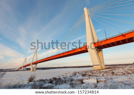 MUROM, RUSSIA - DECEMBER 18: cable-stayed bridge in December 18, 2012 in Murom, Russia. Murom bridge through Oka River,  cable bridge length of about 1400 meters