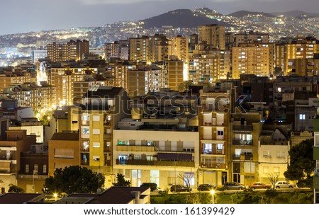 night view of residence district in Badalona. Barcelona, Spain