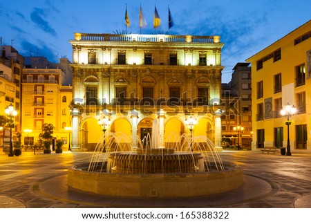 City Hall at  Castellon de la Plana in night. Valencian Community