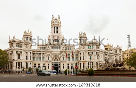 MADRID, SPAIN - APRIL 26: Palace of Communication in April 26, 2013 in Madrid, Spain. Palace of Communication, since 2011 named Cibeles Palace (Palacio de Cibeles)