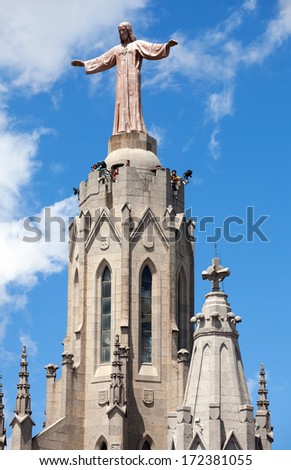 BARCELONA, SPAIN - MAY 18: Sculpture on Expiatory Church of  Sacred Heart of Jesus in May 18, 2013 in Barcelona, Spain. Construction of temple dedicated to the Sacred Heart, lasted from 1902 to 1961