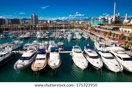 Barcelona, Spain - March 9: Many Yachts Lying At Port Forum. Barcelona, Spain In March 9, 2013 In Barcelona, Spain. This Port - One Of The Three Ports Of Barcelona