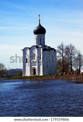 Church of the Intercession on the River Nerl in spring  flood
