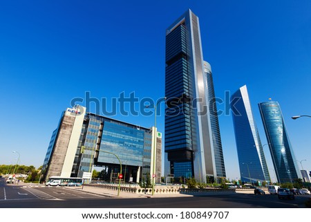MADRID, SPAIN - AUGUST 29: Four Towers Business Area in August 29, 2013 in Madrid, Spain. CTBA is business district located in Paseo de la Castellana