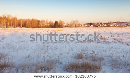 Rural wintry landscape in sunny day