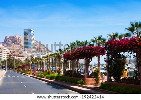 ALICANTE, SPAIN - APRIL 14, 2014: Embankment in Alicante. Avenue Loring. Place for walking residents and vacationers at seaside of Mediterranean
