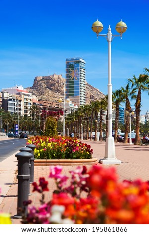 ALICANTE, SPAIN - APRIL 14, 2014: Avenue Admiral July Guillen Tato in Alicante. Place for walking residents and vacationers at seaside of Mediterranean
