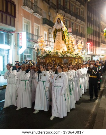 ALICANTE, SPAIN - APRIL 14, 2014: Holy Week in Spain. Holy Week is  annual commemoration  by Catholic religious brotherhoods, processions on the streets of almost every Spanish city and town