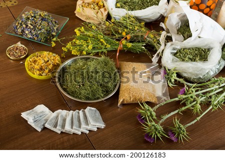 herbs at table in home